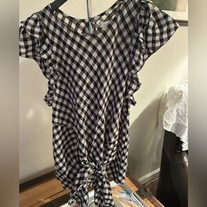 Mustard Seed Tie front ruffled top gingham